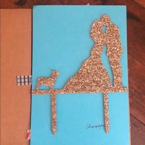 CHAMPAGNE GLITTLE BRIDE GROOM FRENCHIE CAKE TOPPER